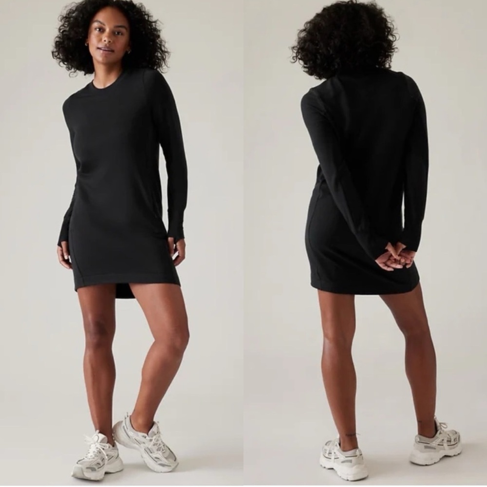 ATHLETA Coaster Black Knit Pocket Long Sleeve Dress